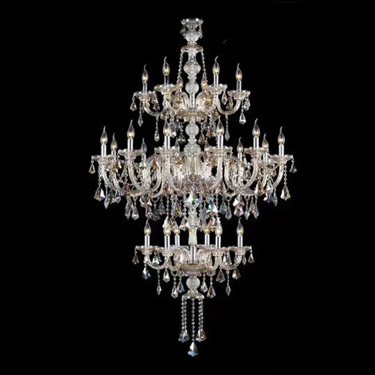 3 Layer Large Crystal Chandelier for Staircase and Hotel Lobby No lampshade / Cold White Chandelier