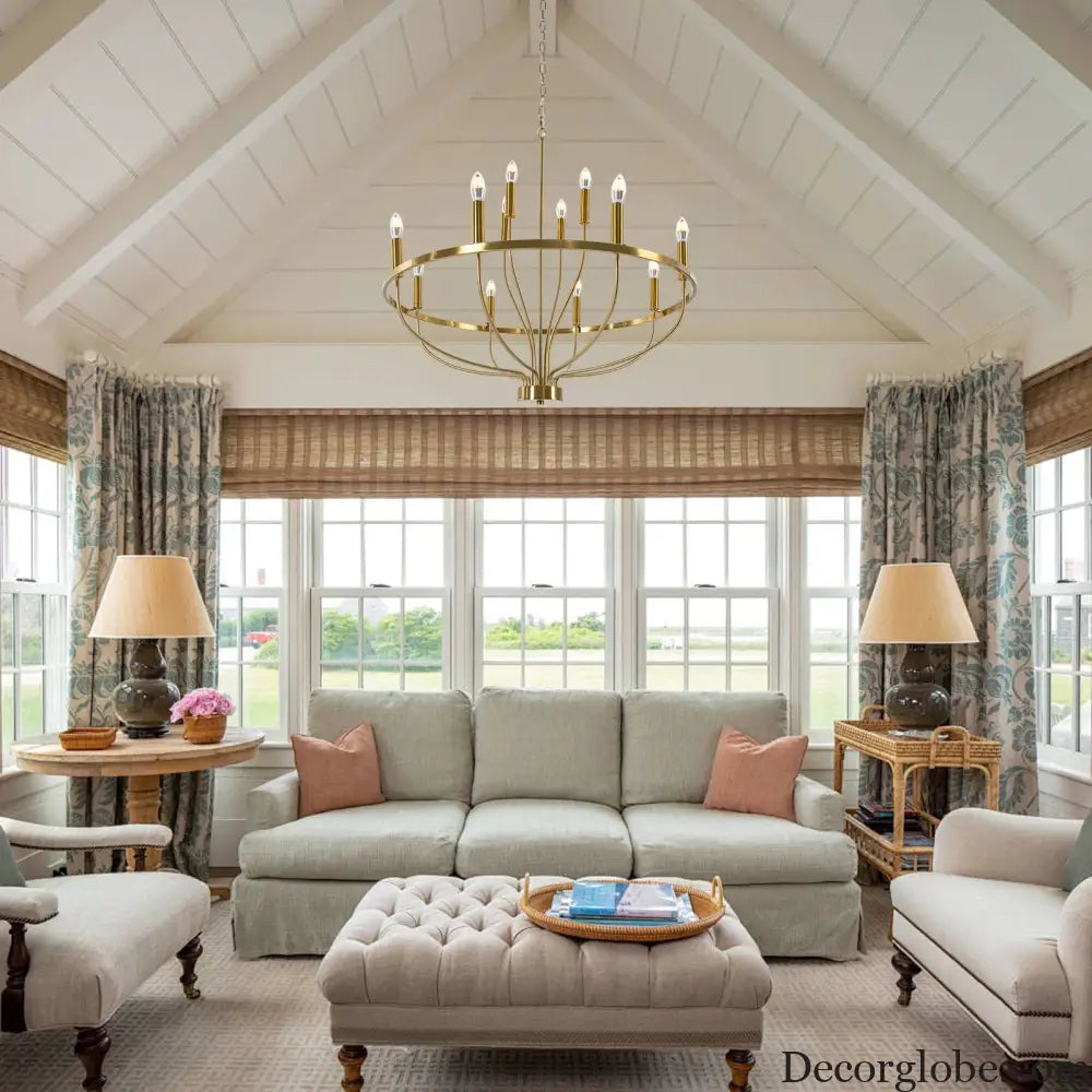 60W Rustic Candle-Style Round Chandelier for Dining Room and Café Gold Chandelier