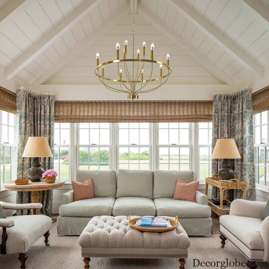 60W Rustic Candle-Style Round Chandelier for Dining Room and Café Gold Chandelier