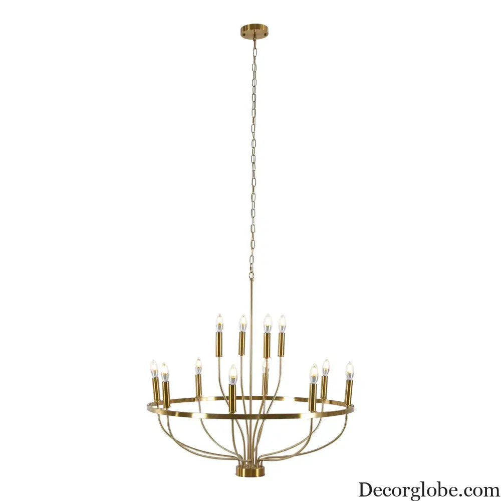 60W Rustic Candle-Style Round Chandelier for Dining Room and Café Gold Chandelier