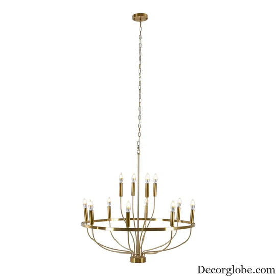 60W Rustic Candle-Style Round Chandelier for Dining Room and Café Gold Chandelier
