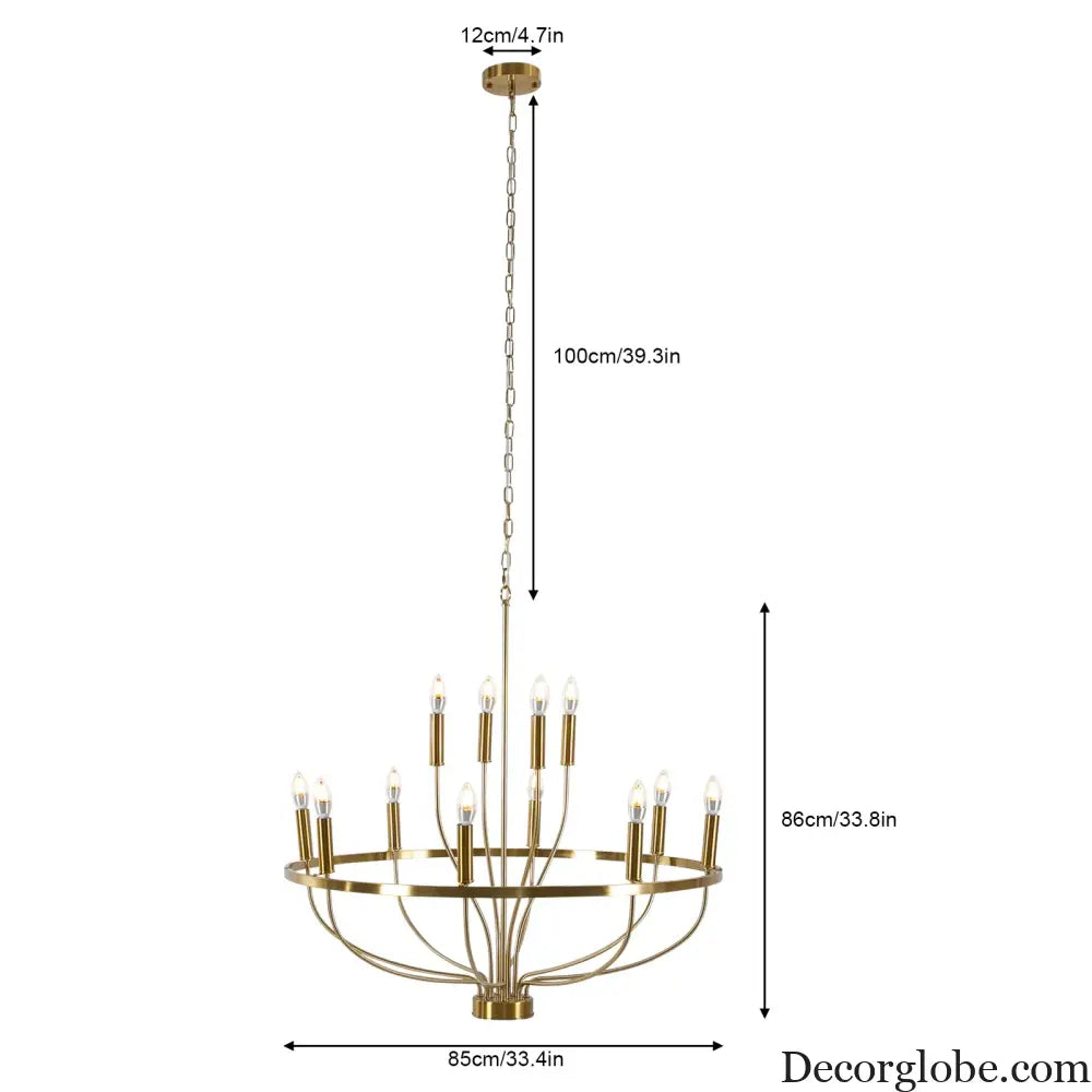 60W Rustic Candle-Style Round Chandelier for Dining Room and Café Gold Chandelier