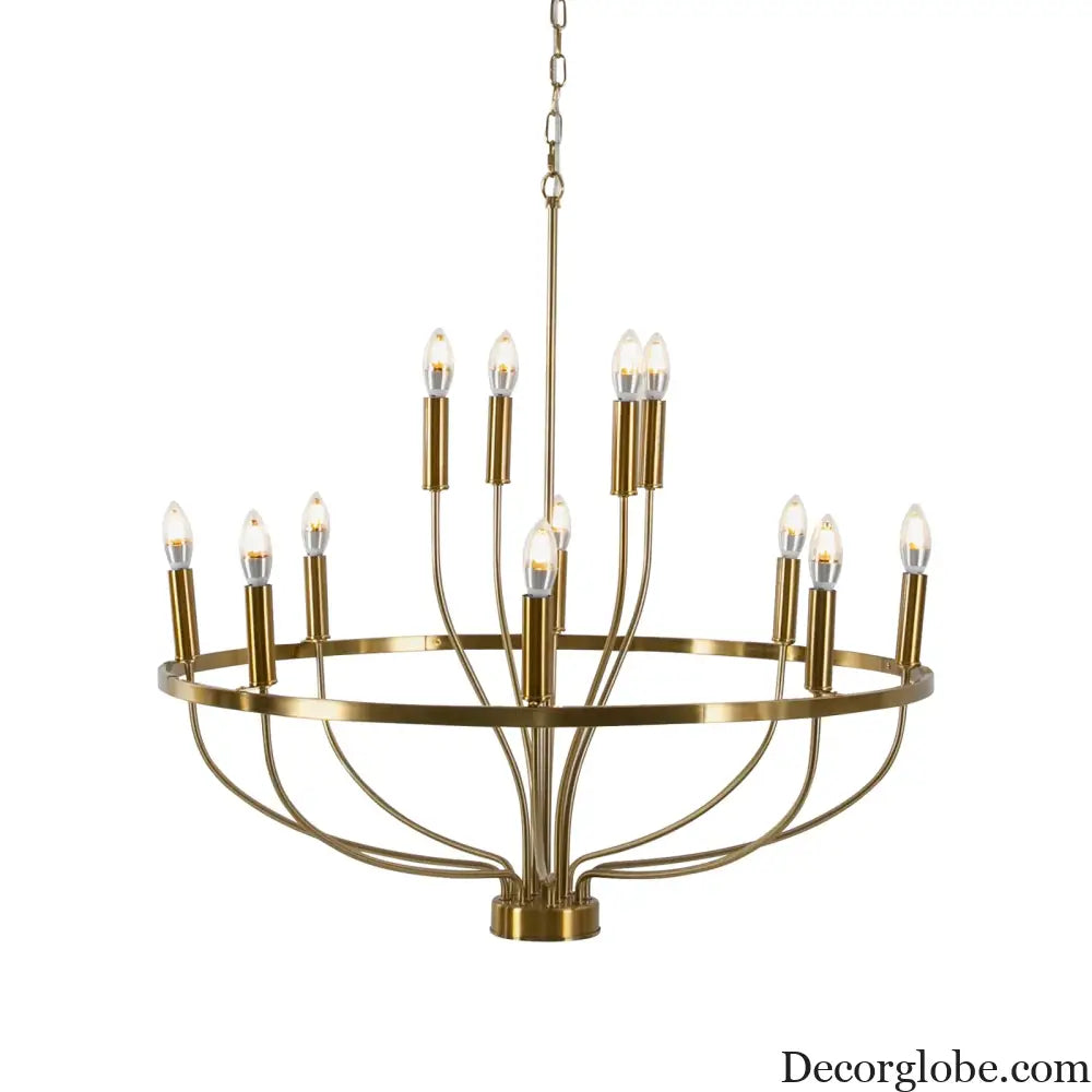 60W Rustic Candle-Style Round Chandelier for Dining Room and Café Gold Chandelier