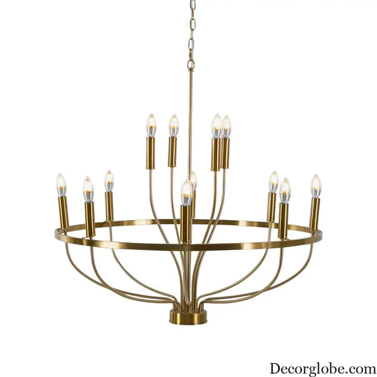 60W Rustic Candle-Style Round Chandelier for Dining Room and Café Gold Chandelier