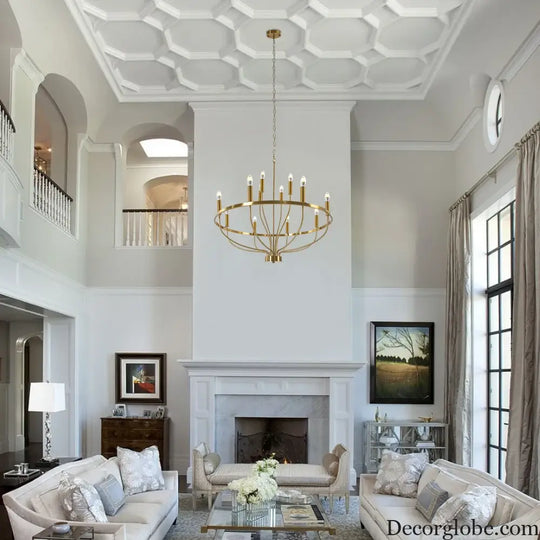 60W Rustic Candle-Style Round Chandelier for Dining Room and Café Gold Chandelier