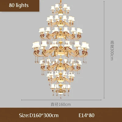 Big Crystal Chandelier for Duplex Villa and Hotel Lobby Lighting