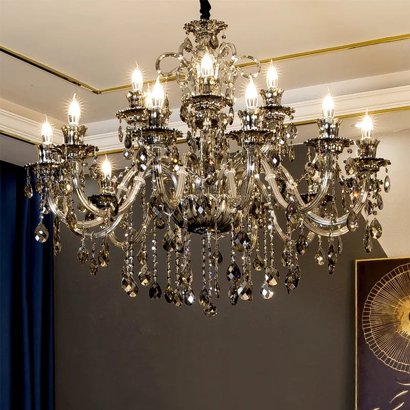 Smoky Gray Crystal Chandelier for Foyer and Staircase Lighting