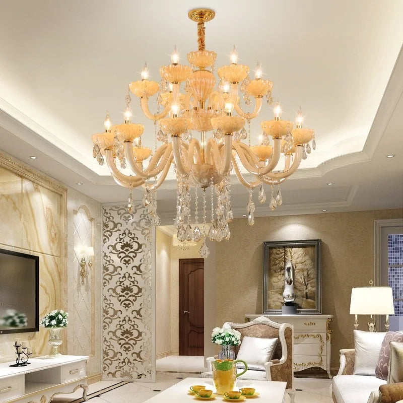 Modern Glass Candle Crystal Chandelier for Living Room and Hotel