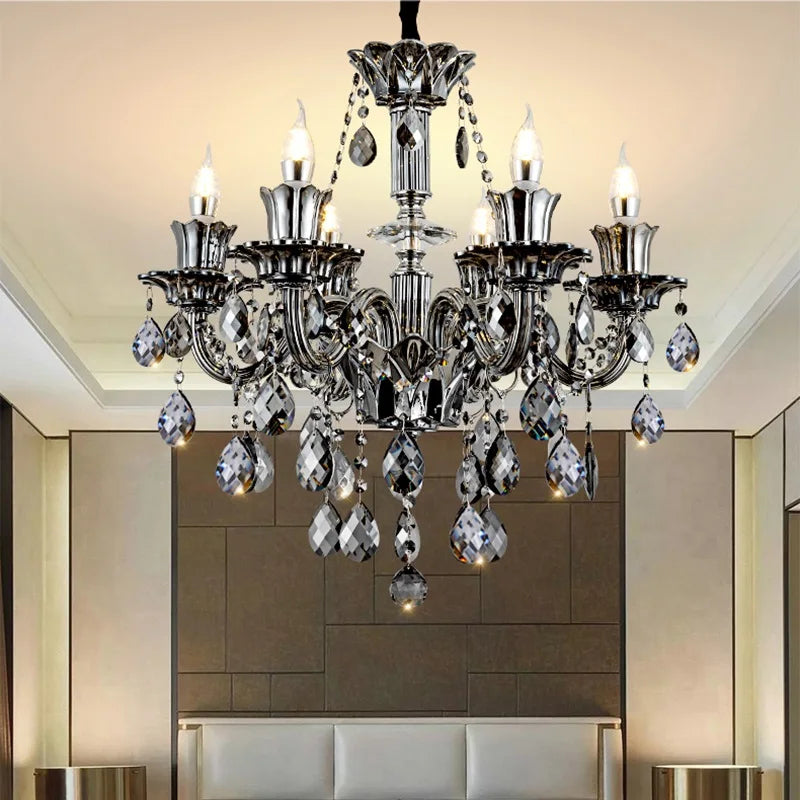 Smoky Gray Crystal Chandelier for Foyer and Staircase Lighting