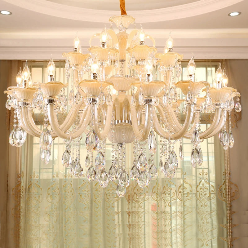 Long Crystal Chandelier for Duplex Villa and Staircase Lighting
