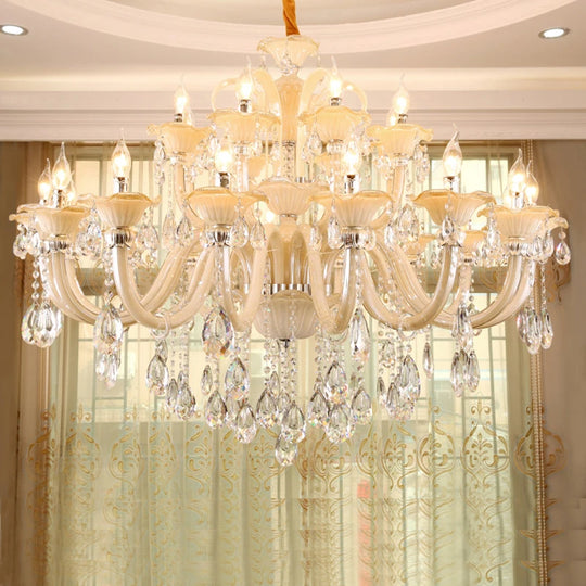 Long Crystal Chandelier for Duplex Villa and Staircase Lighting