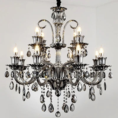 Smoky Gray Crystal Chandelier for Foyer and Staircase Lighting
