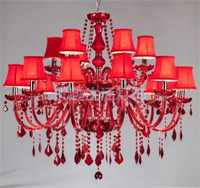 Red Candle Crystal Chandelier with Glass Shades 6 or 8 Head