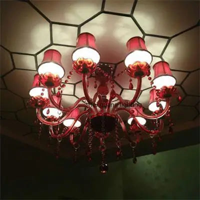 Red Candle Crystal Chandelier with Glass Shades 6 or 8 Head