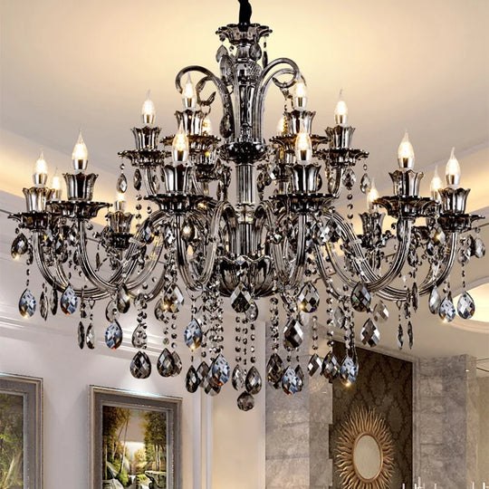 Smoky Gray Crystal Chandelier for Foyer and Staircase Lighting