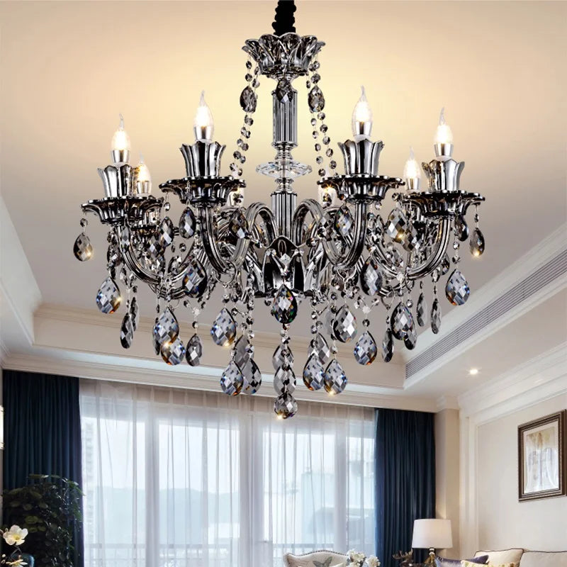 Smoky Gray Crystal Chandelier for Foyer and Staircase Lighting