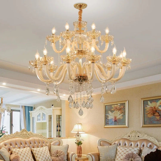Modern Glass Candle Crystal Chandelier for Living Room and Hotel