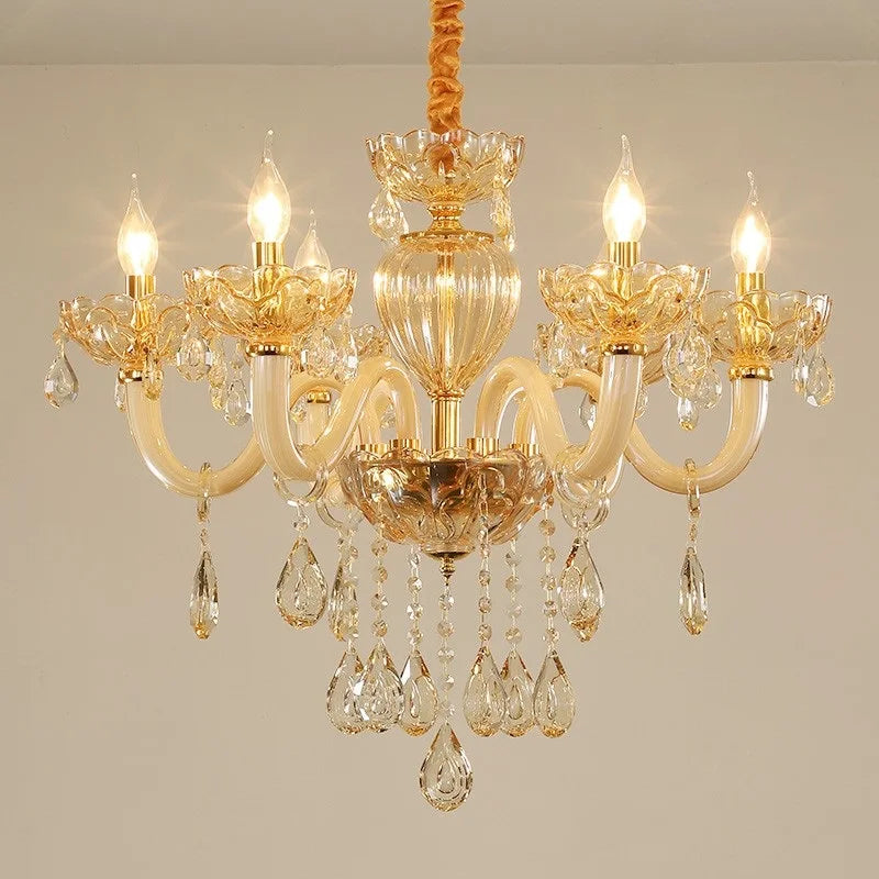 Modern Glass Candle Crystal Chandelier for Living Room and Hotel