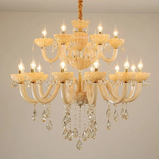 Modern Glass Candle Crystal Chandelier for Living Room and Hotel