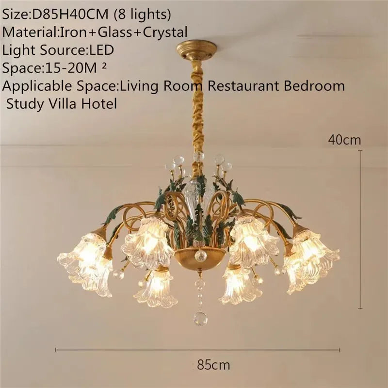 French Retro Crystal Pendant Light for Living Room and Restaurant
