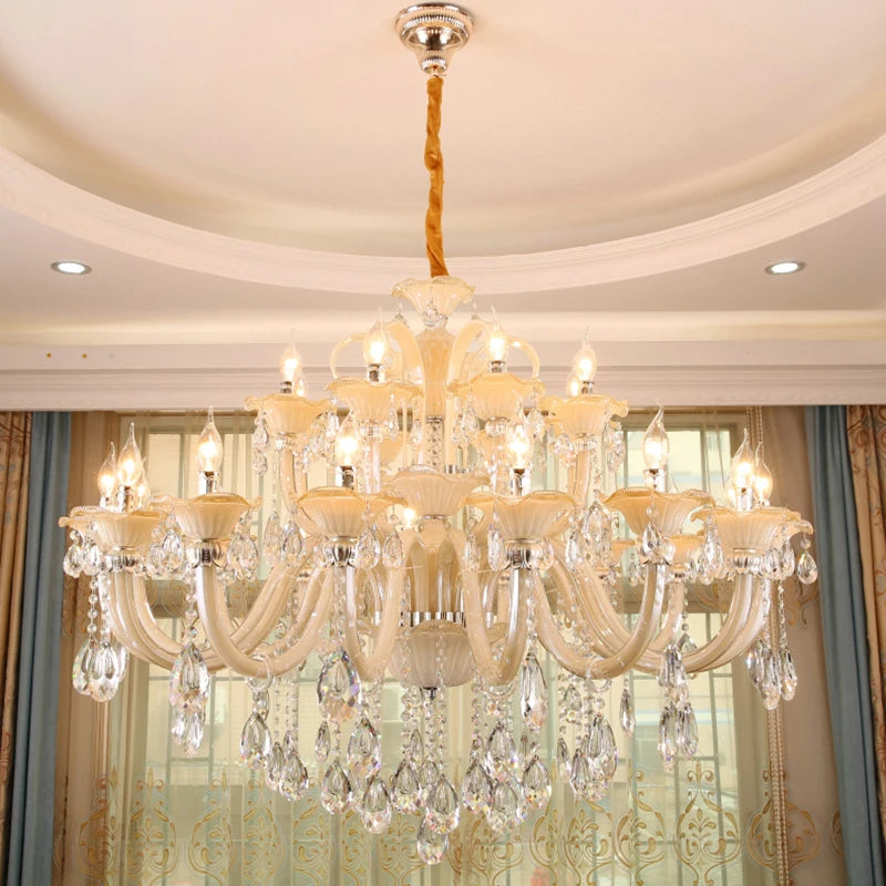Long Crystal Chandelier for Duplex Villa and Staircase Lighting