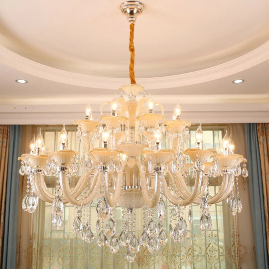 Long Crystal Chandelier for Duplex Villa and Staircase Lighting