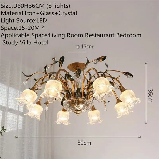 French Retro Crystal Pendant Light for Living Room and Restaurant