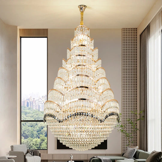 Grand Crystal Mezzanine Pendant Chandelier for High Ceiling Spaces