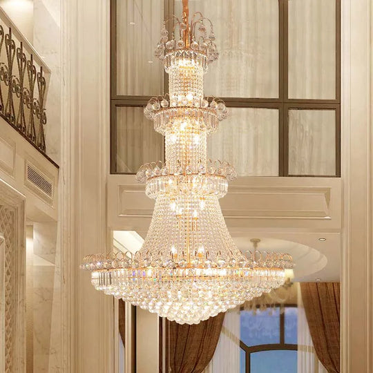Luxury Large Gold Crystal Pendant Chandelier for High Ceiling Spaces