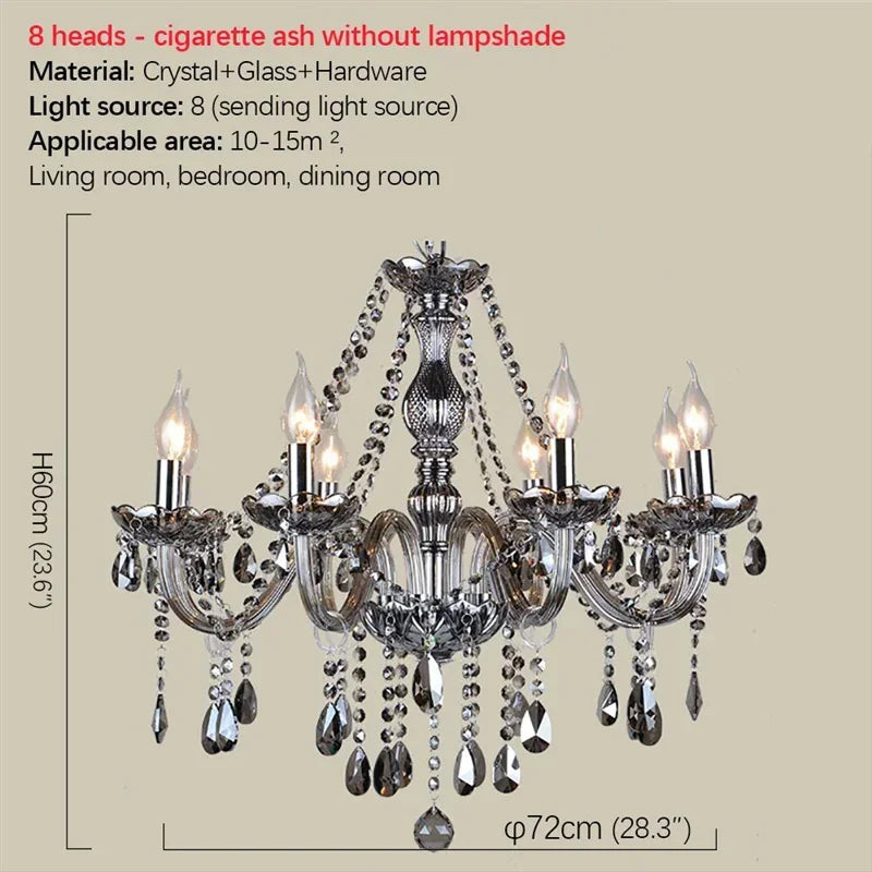 ELARA European Luxury Crystal Pendent Lamp Smoke Gray Living Room Restaurant Bedroom Villa Hotel Western Restaurant Chandelier