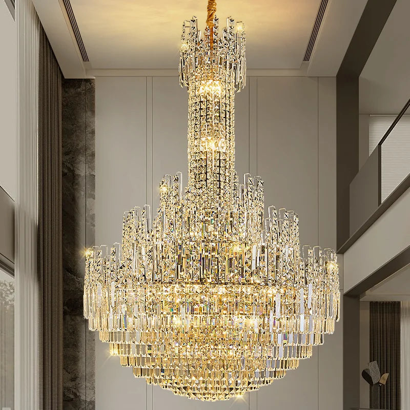 Crystal Chandelier for Duplex Hall and Staircase Lighting