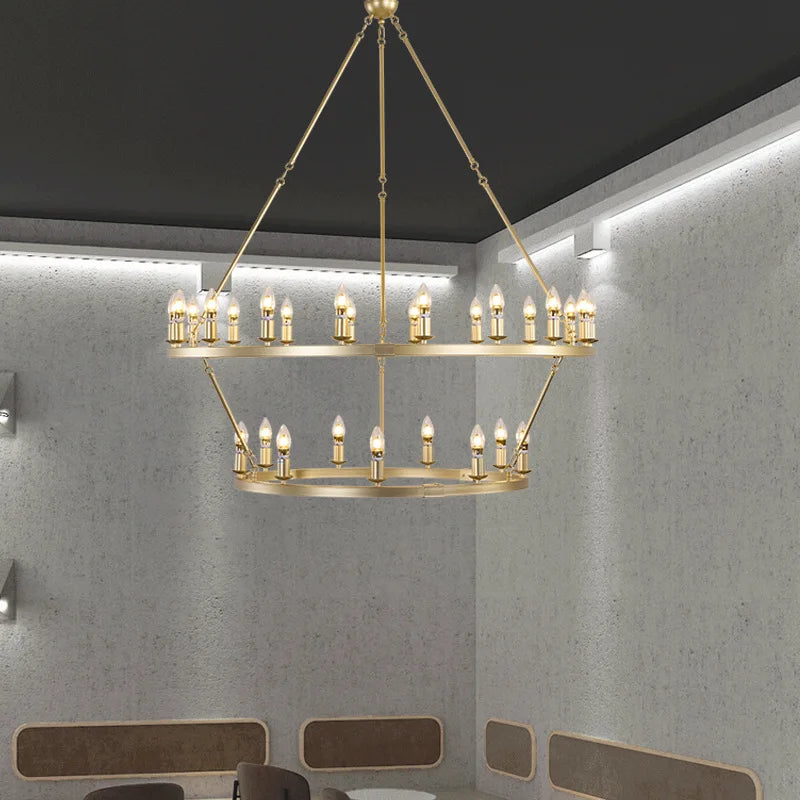 American Wagon Wheel Chandelier – Retro Industrial Candle Pendant Light for Cafe, Restaurant, Bar, and Living Room