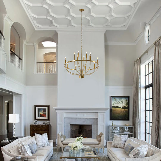 60W Rustic Candle-Style Round Chandelier for Dining Room and Café