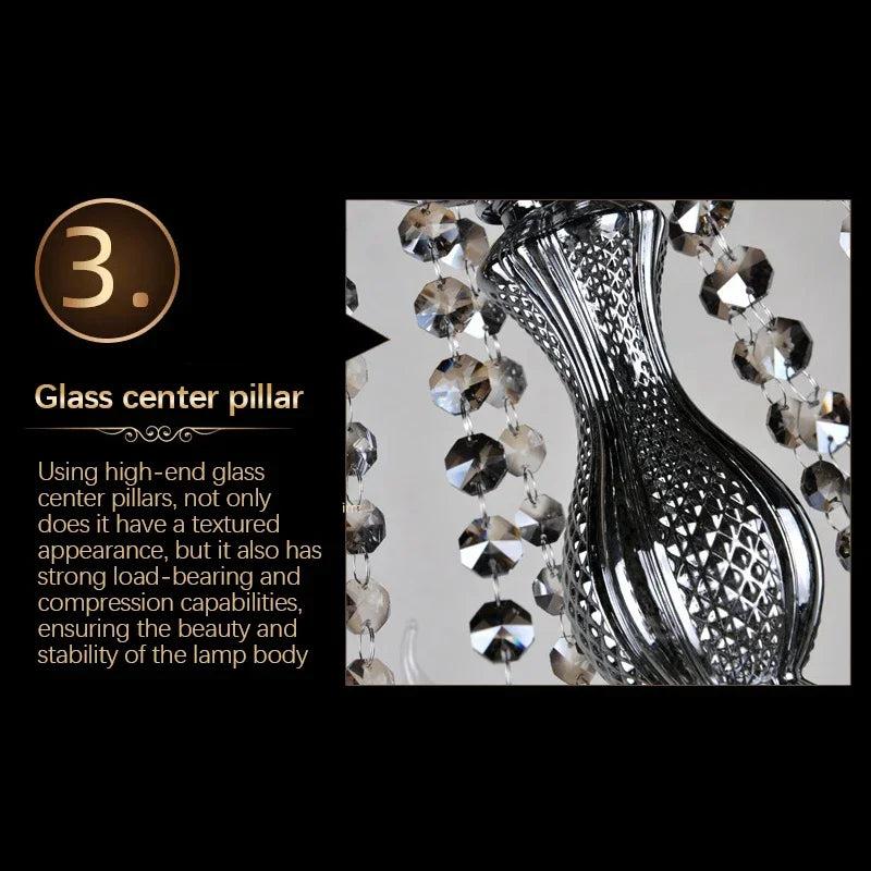 ELARA European Luxury Crystal Pendent Lamp Smoke Gray Living Room Restaurant Bedroom Villa Hotel Western Restaurant Chandelier