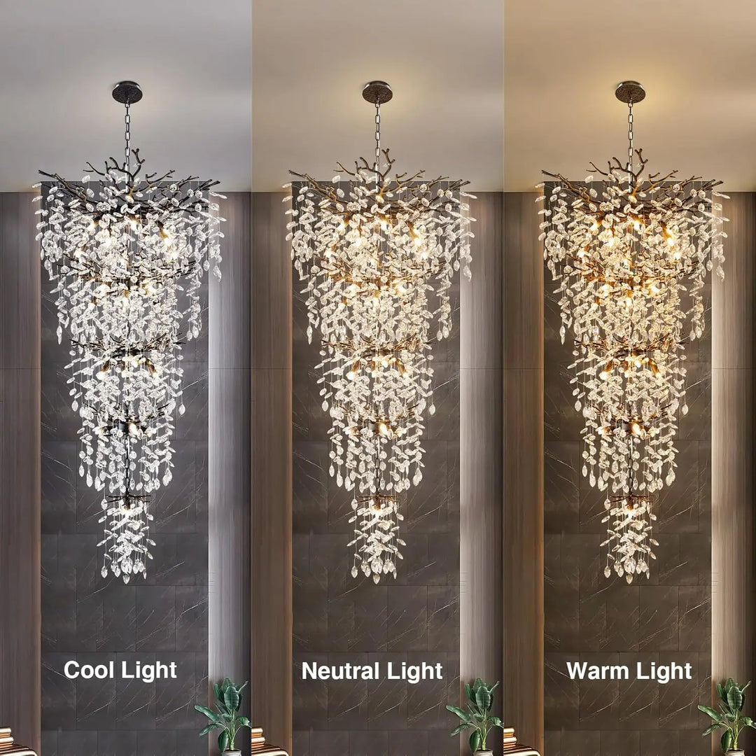 Black Crystal Tree Branch Chandelier for Staircase and Foyer