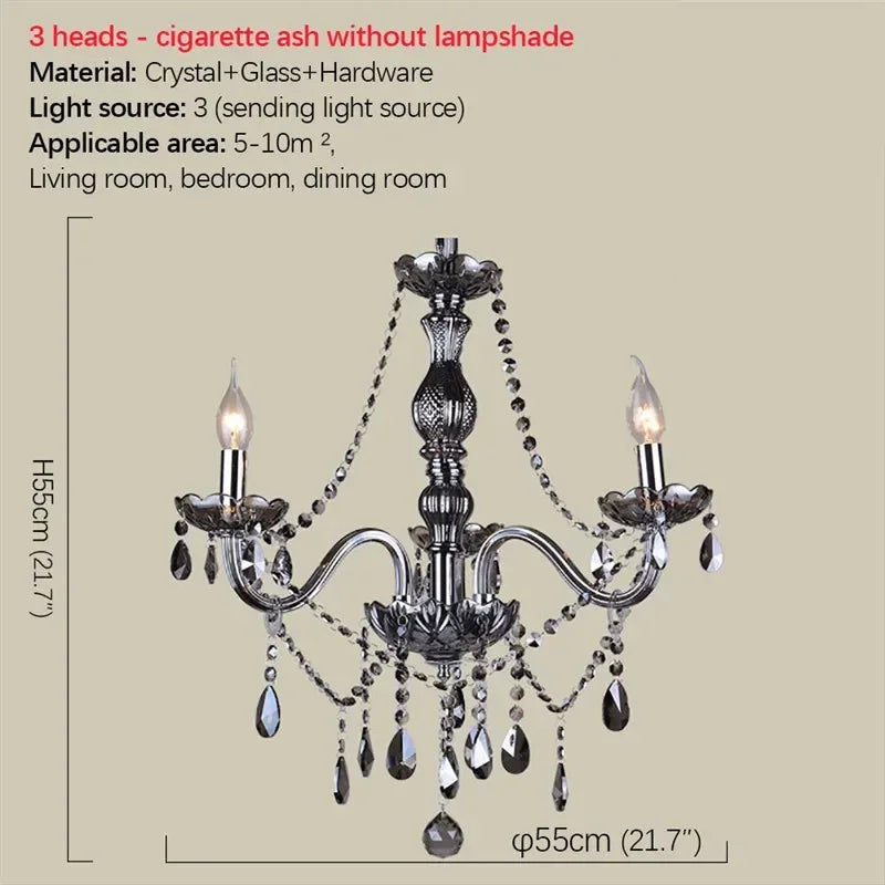 ELARA European Luxury Crystal Pendent Lamp Smoke Gray Living Room Restaurant Bedroom Villa Hotel Western Restaurant Chandelier