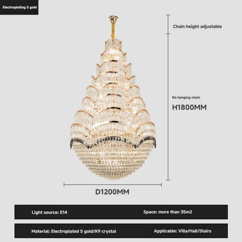 Grand Crystal Mezzanine Pendant Chandelier for High Ceiling Spaces