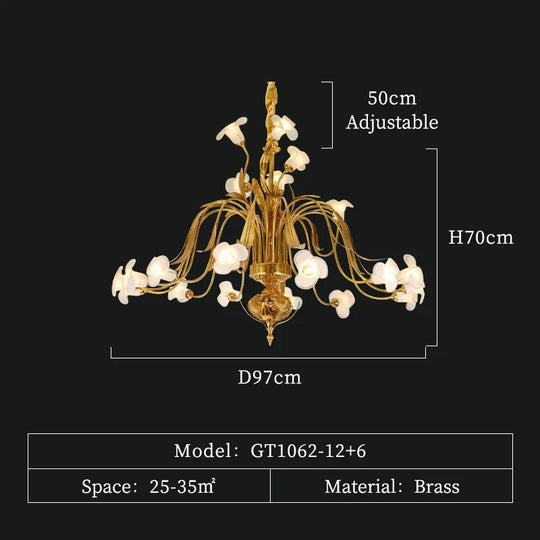 Luxury Brass Ceramic Retro Chandelier for Living and Dining