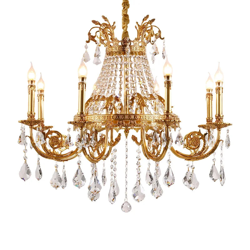 French Crystal Bronze Flush Mount Chandelier
