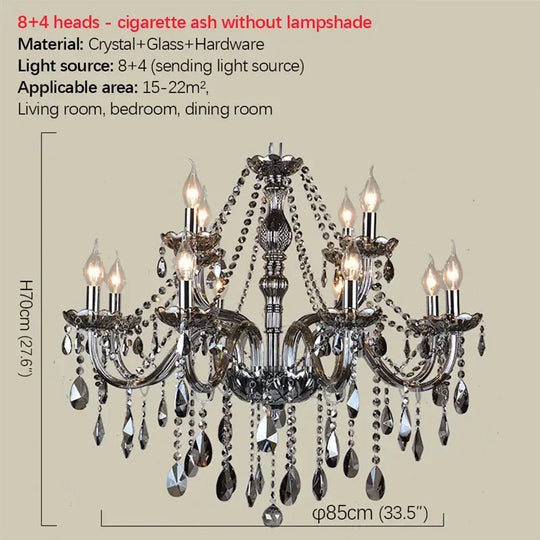 ELARA European Luxury Crystal Pendent Lamp Smoke Gray Living Room Restaurant Bedroom Villa Hotel Western Restaurant Chandelier