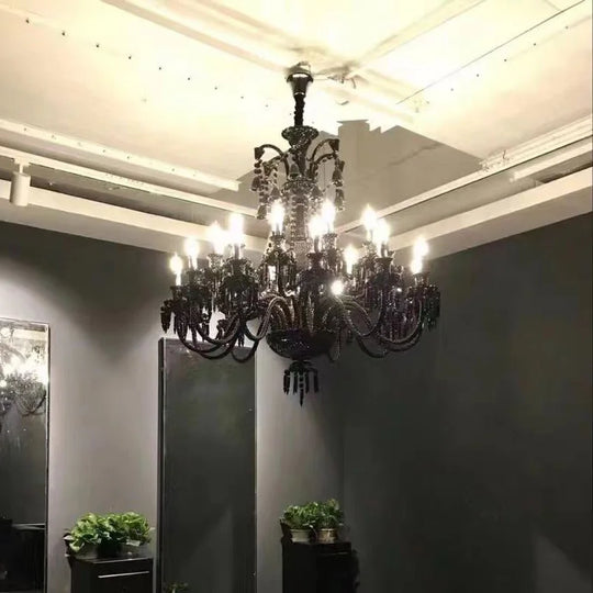 Black Crystal Chandelier for Dining Room and Bedroom Lighting