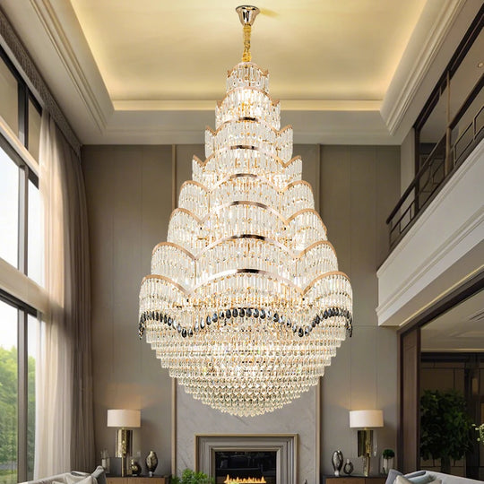Grand Crystal Mezzanine Pendant Chandelier for High Ceiling Spaces