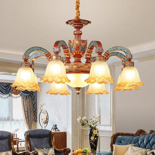 European Luxury Retro Iron Chandelier with Frosted Glass