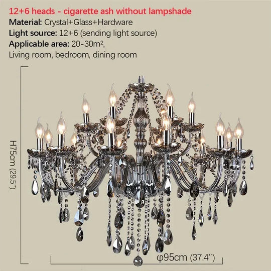 ELARA European Luxury Crystal Pendent Lamp Smoke Gray Living Room Restaurant Bedroom Villa Hotel Western Restaurant Chandelier