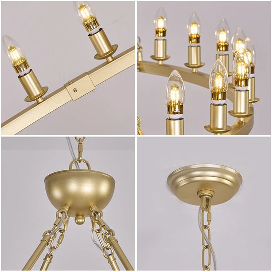 American Wagon Wheel Chandelier – Retro Industrial Candle Pendant Light for Cafe, Restaurant, Bar, and Living Room