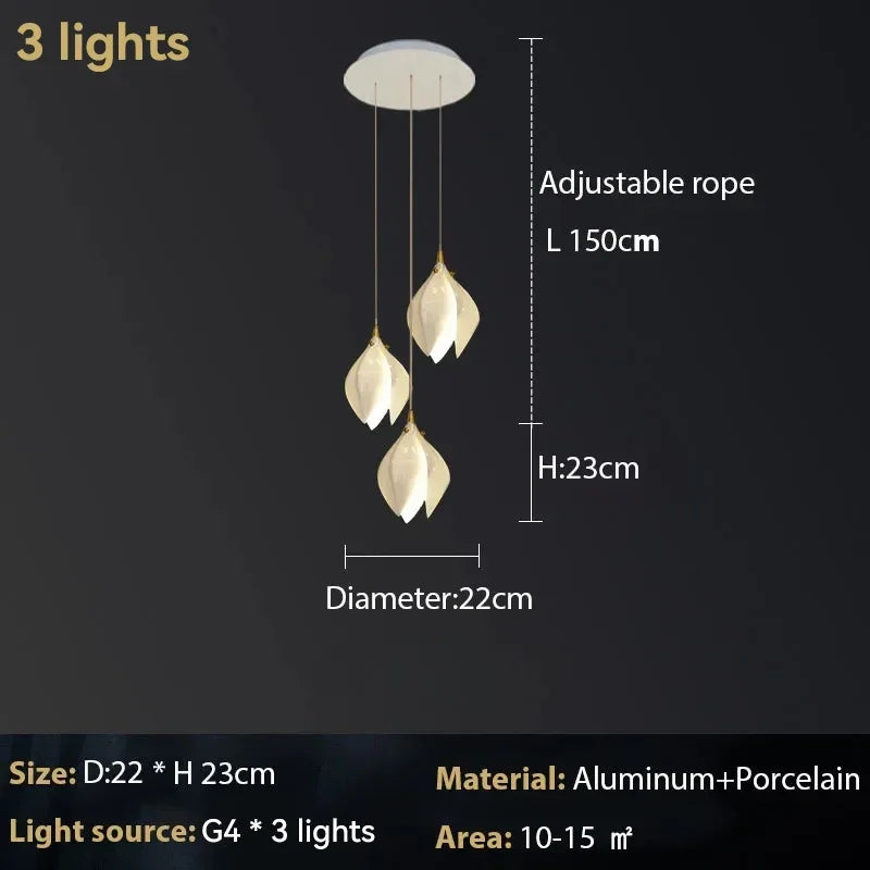 Ceramic Magnolia Chandelier for Staircase and Bedroom Lighting