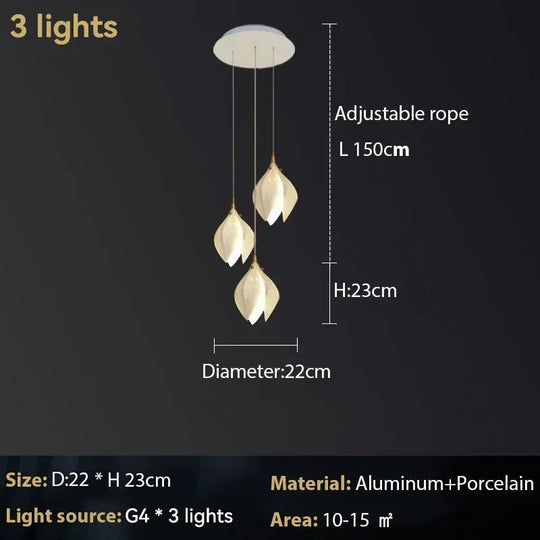 Ceramic Magnolia Chandelier for Staircase and Bedroom Lighting
