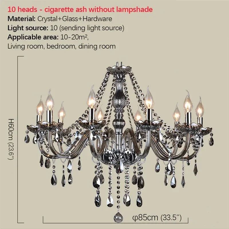ELARA European Luxury Crystal Pendent Lamp Smoke Gray Living Room Restaurant Bedroom Villa Hotel Western Restaurant Chandelier