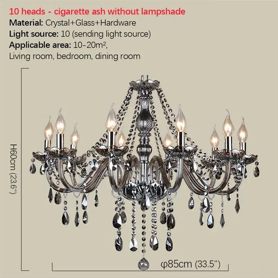 ELARA European Luxury Crystal Pendent Lamp Smoke Gray Living Room Restaurant Bedroom Villa Hotel Western Restaurant Chandelier