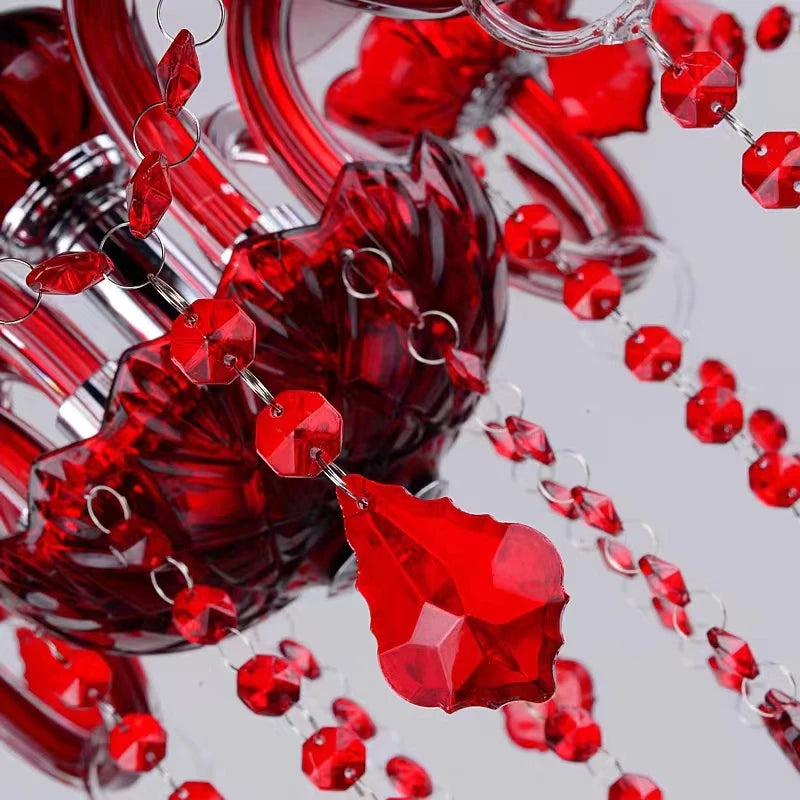 Red Candle Crystal Chandelier with Glass Shades 6 or 8 Head